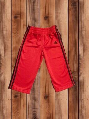 🔥5/$25🔥​Adidas Toddler Boys Red Track Pants Black 3-Stripe Size 24M Activewear
